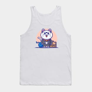 Cute Cat Businessman Cartoon Vector Icon Illustration Tank Top